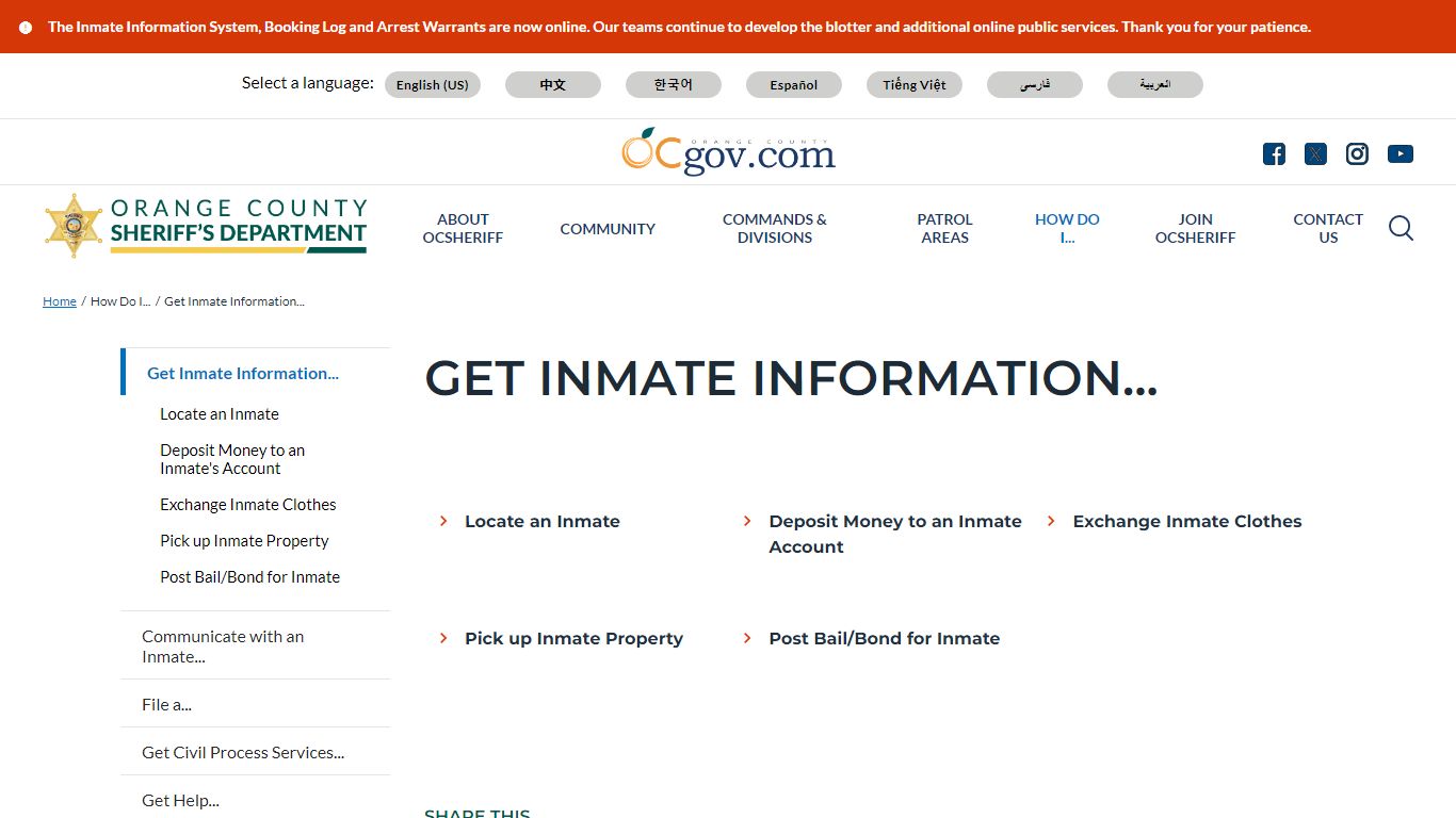 Get Inmate Information... | Orange County California