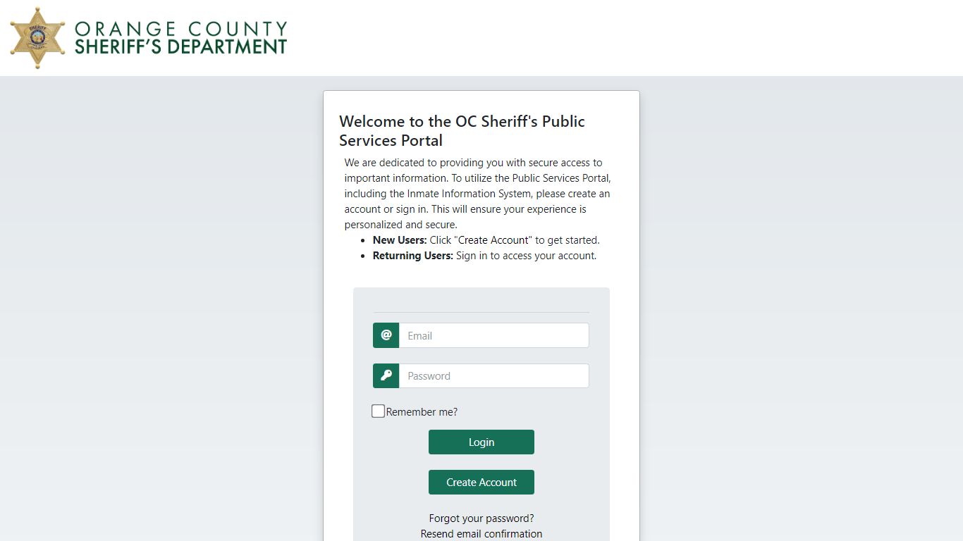 OC Sheriff's Public Services Portal