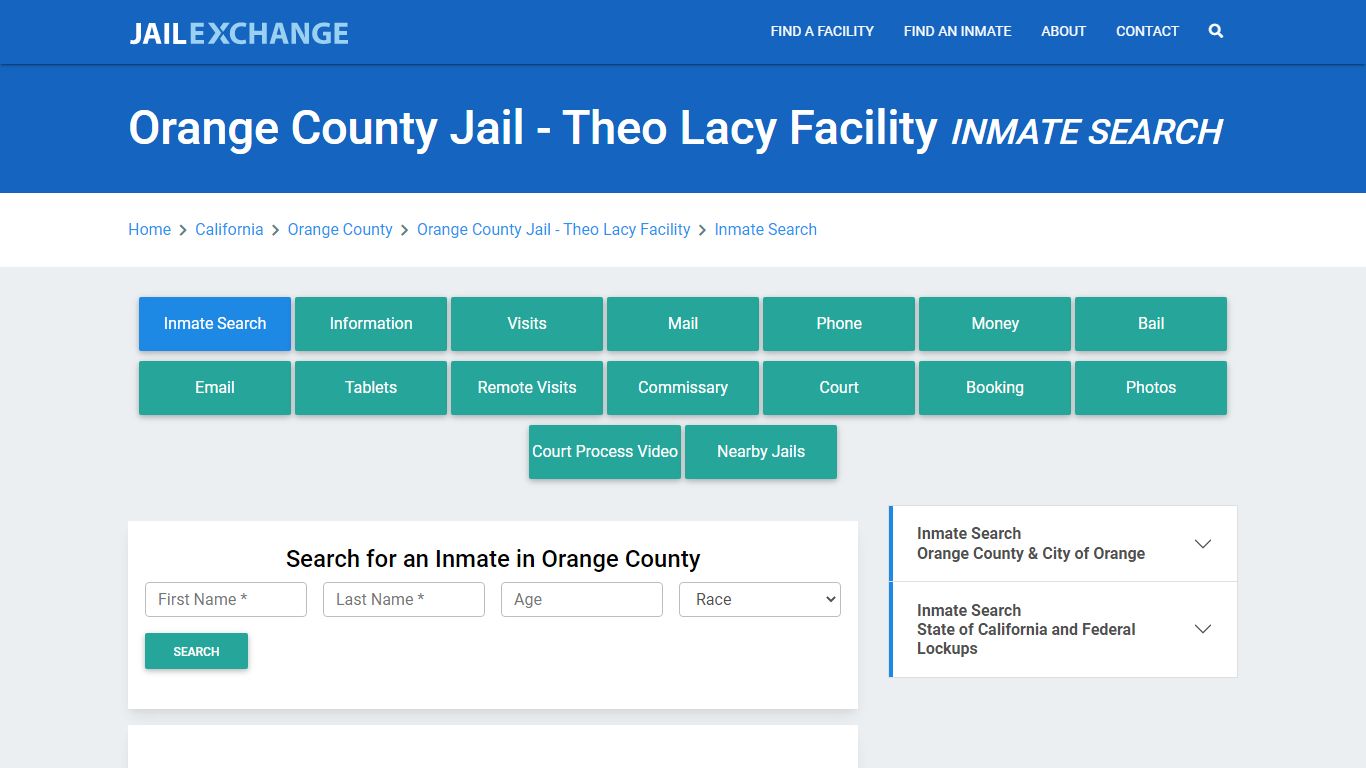 Orange County Jail - Theo Lacy Facility Inmate Search - Jail Exchange