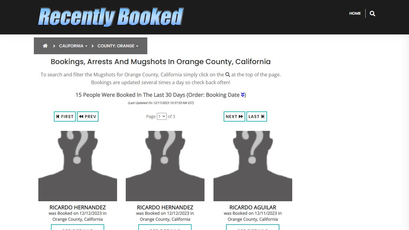Bookings, Arrests and Mugshots in Orange County, California